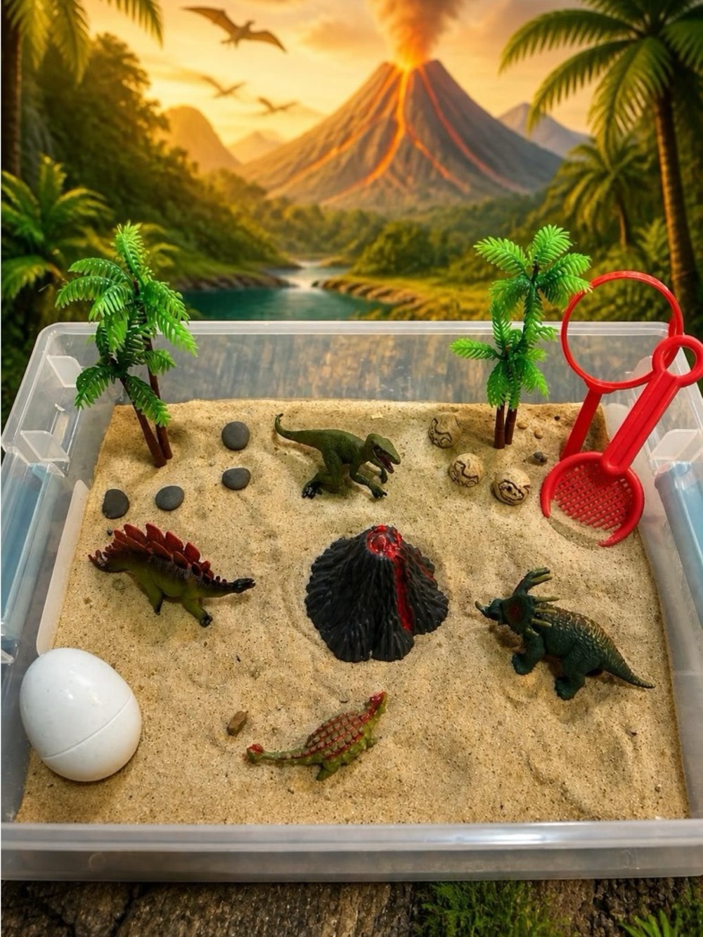 Dinosaur Sensory Play Kit for Dinosaur Lovers - Green & Red